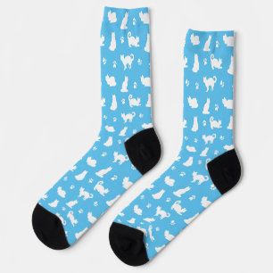 Chaussette Motif Chats Bleus et Empreintes de Pattes