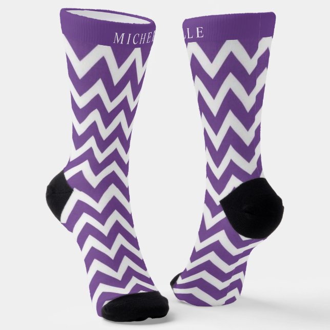 Chaussette Motif Chevron blanc violet foncé personnalisé (Angulaire)