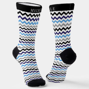 Chaussette Motif Chevron bleu bleu noir blanc