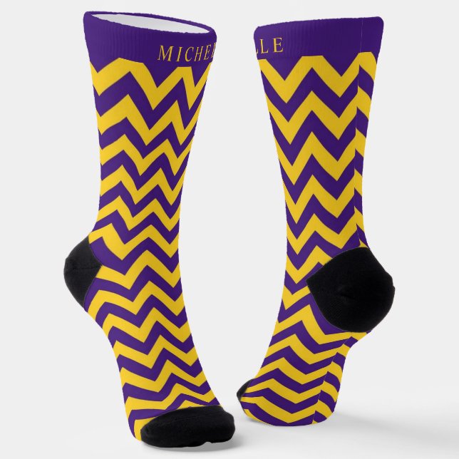 Chaussette Motif Chevron bleu foncé bleu jaune personnalisé (Angulaire)