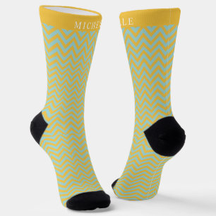 Chaussette Motif Chevron bleu jaune personnalisé