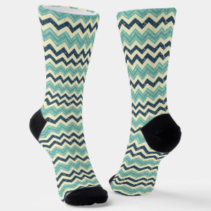 Chaussette Motif Chevron bleu-vert