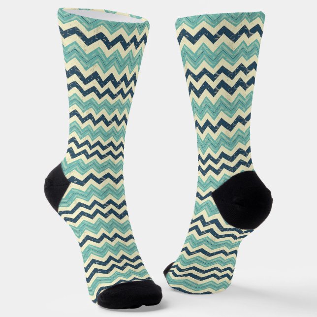 Chaussette Motif Chevron bleu-vert (Angulaire)