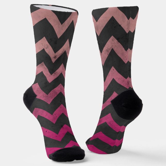 Chaussette Motif chevron gris foncé ombré rose magenta rouge (Angulaire)