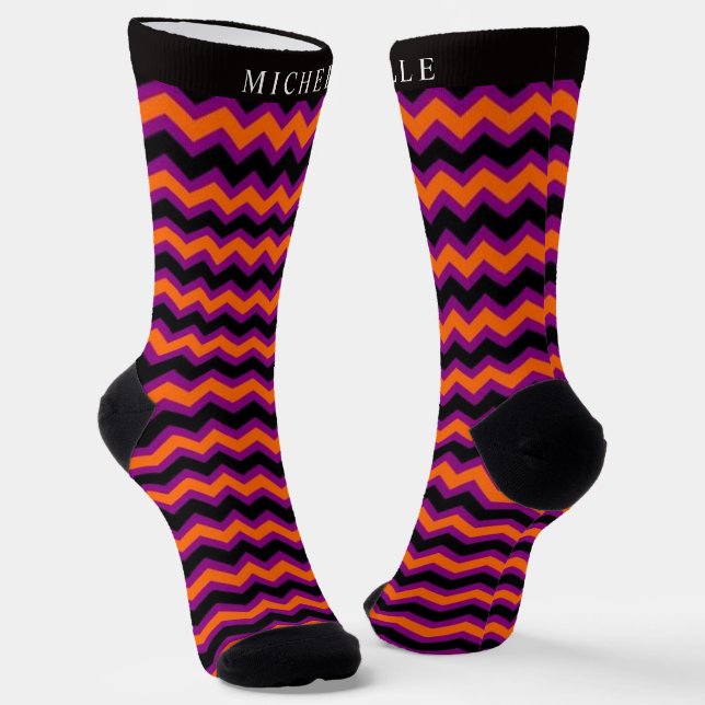 Chaussette Motif Chevron noir violet personnalisé (Angulaire)
