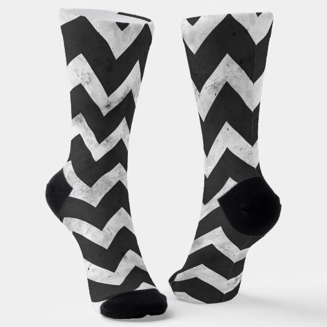 Chaussette Motif chevron rustique noir et blanc (Angulaire)