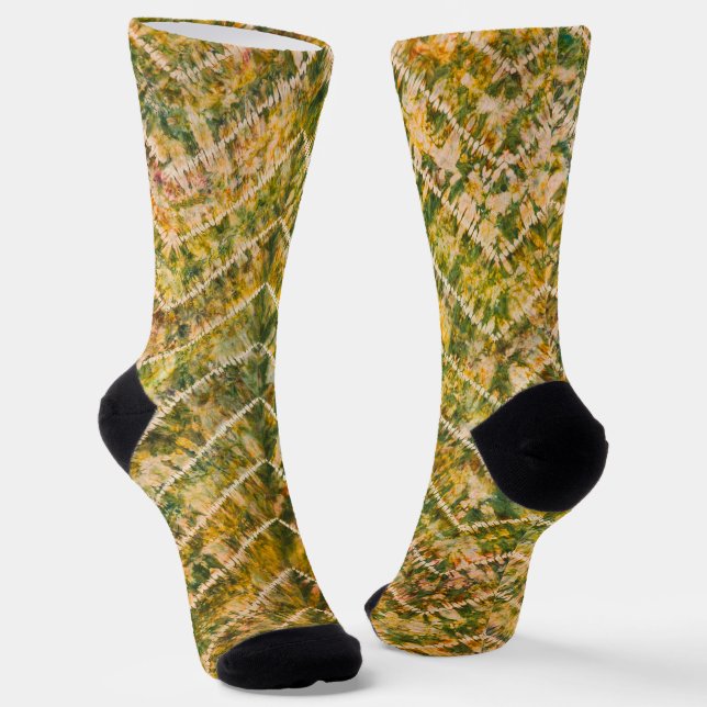 Chaussette Motif chevron tie dye vert et or (Angulaire)