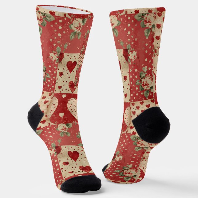 Chaussette Motif Chic Red Patchwork (Angulaire)