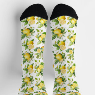 Chaussette Motif citron, Fleurs de citron, Feuilles, Citrus