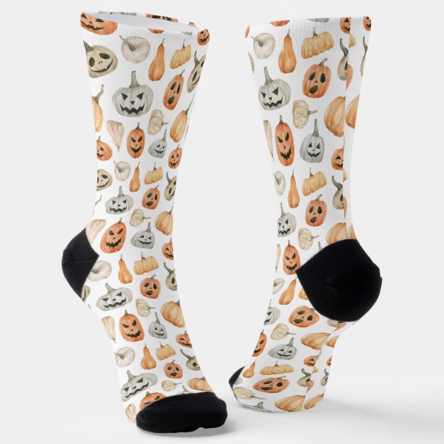 Chaussette Motif Citrouille d'aquarelle amusant (Angulaire)