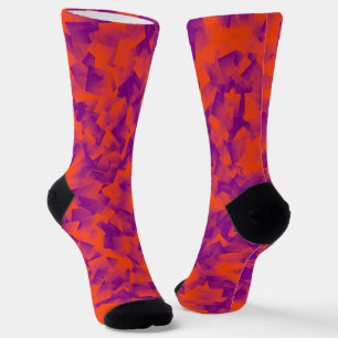 Chaussette Motif Cubisme Rouge Violet