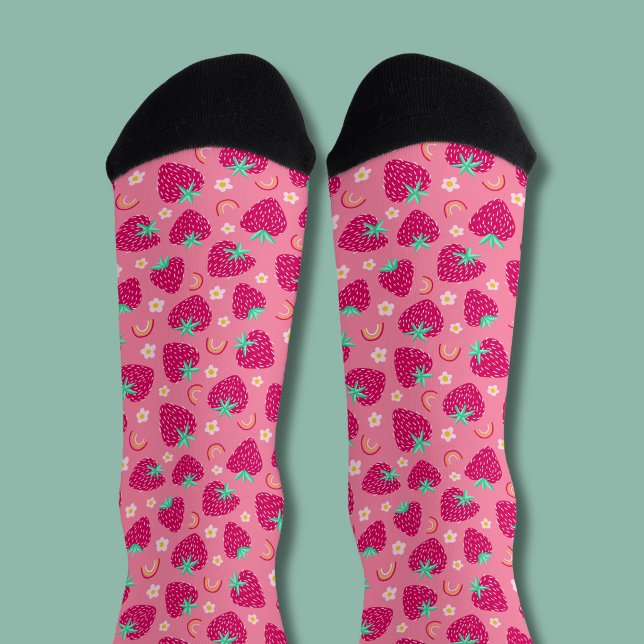 Chaussette Motif Daisy Arc-en-ciel Fraise (Pink strawberry daisy socks)