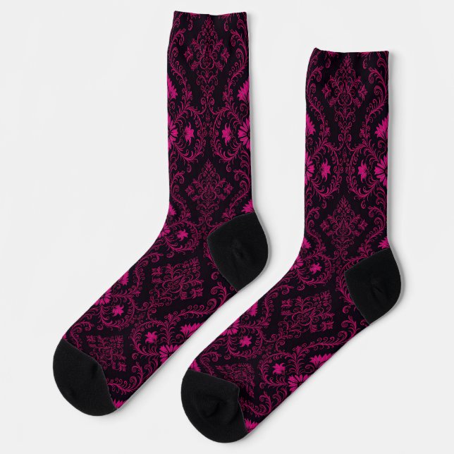 Chaussette Motif damassé gothique violet et noir (Gauche)