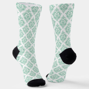 Chaussette Motif damassé vert clair sur fond blanc