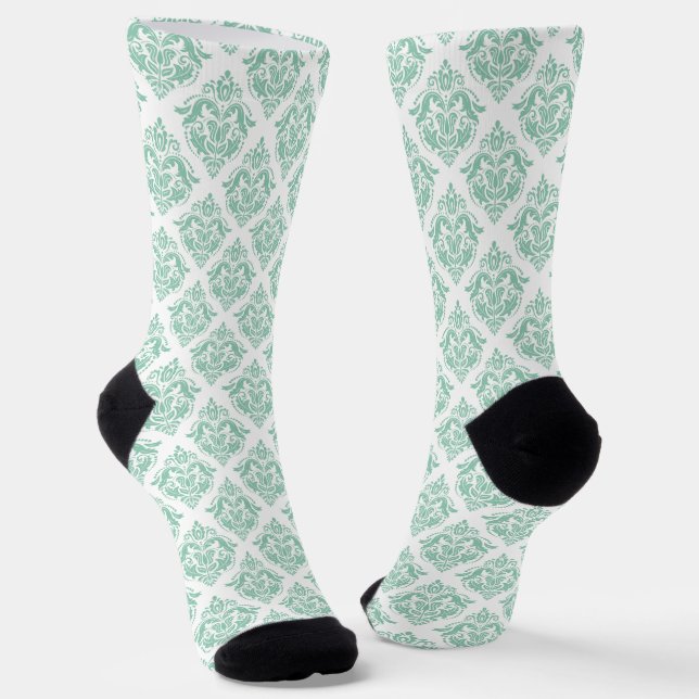 Chaussette Motif damassé vert clair sur fond blanc (Angulaire)