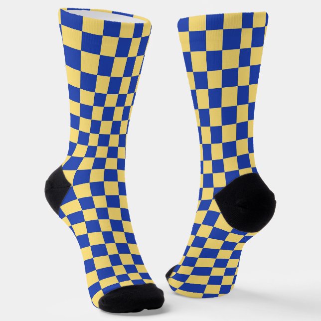 Chaussette Motif damier jaune beurre et bleu (Angulaire)
