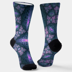 Chaussette motif d'art fractal 3D Turquoise violet rose