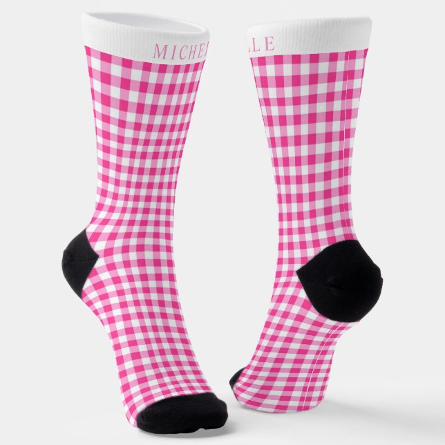 Chaussette Motif de À damiers blanc brillant PInk personnalis (Angulaire)