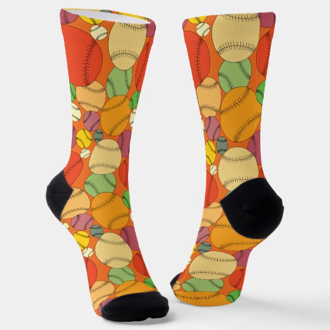 Chaussette Motif de balles de baseball colorées (Angulaire)