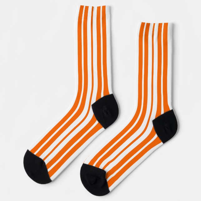 Chaussette Motif de bandes verticales blanches orange (Gauche)