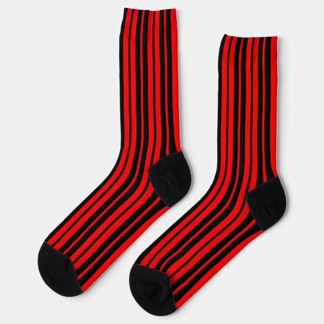 Chaussette Motif de bandes verticales en noir rouge (Gauche)