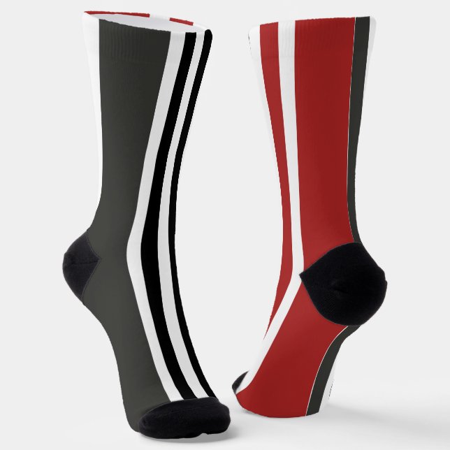 Chaussette Motif de bandes verticales gris-noir rouge (Angulaire)
