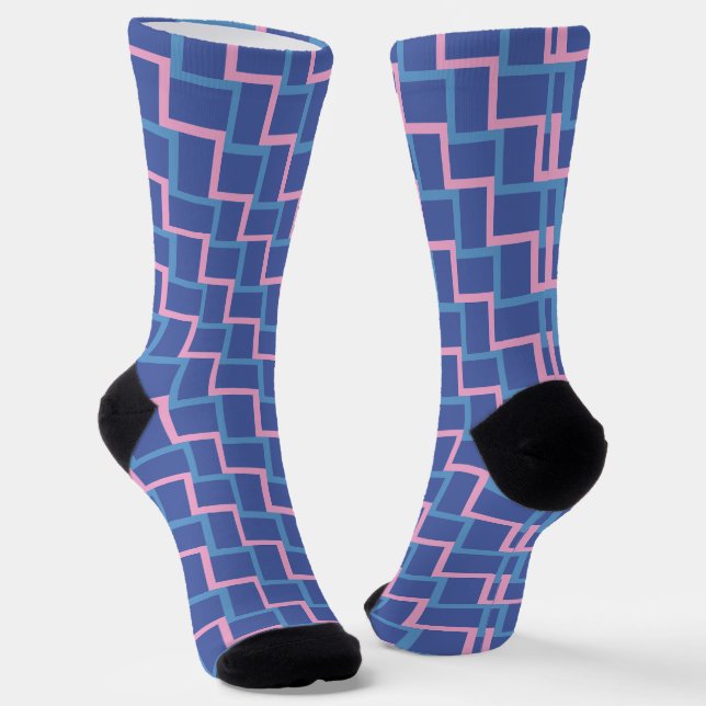 Chaussette Motif de blocs en rose bleu (Angulaire)