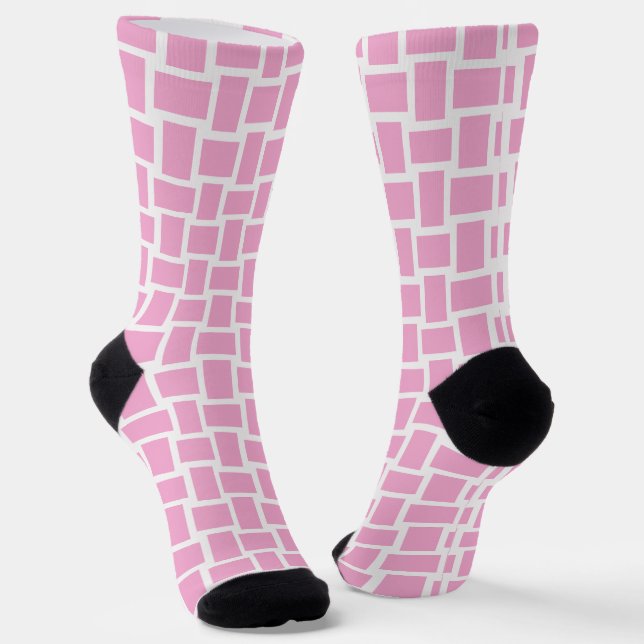 Chaussette Motif de blocs tissés rose blanc (Angulaire)