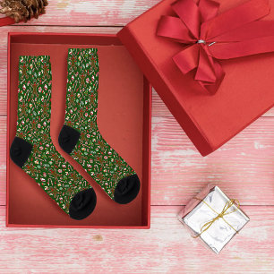 Chaussette Motif de bonbon en pain d'épice festif vert ludiqu