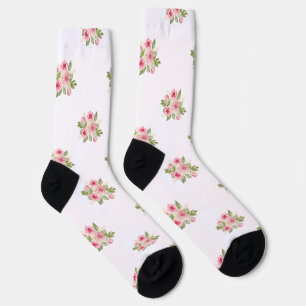 Chaussette Motif de bouquet de roses peintes rose