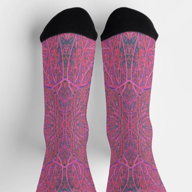 Chaussette Motif de branche abstrait rose et vert cool (Haut)