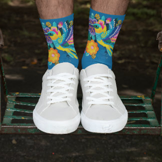 Chaussette Motif de broderie florale et de colibri