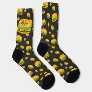 Chaussette Motif de burger délicieux cool et amusant Monogram