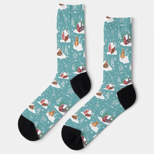 Chaussette Motif de cabine confortable d'hiver   (Gauche)