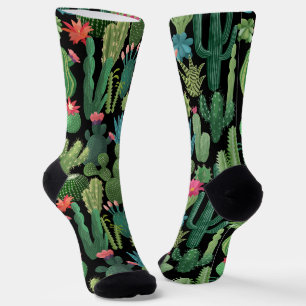 Chaussette Motif de cactus Turquoises verts en fleurs