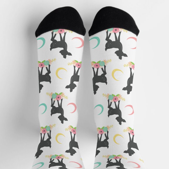 Chaussette Motif de cerfs, Cerf de bébé, Boho, Fleurs, Lune (Haut)