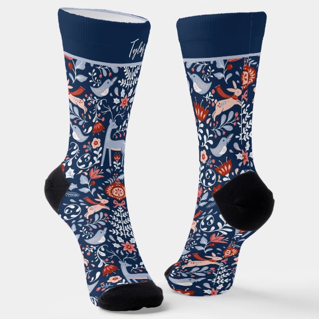 Chaussette Motif de cerfs scandinaves de Noël personnalisé (Angulaire)