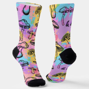 Chaussette Motif de champignon couleur psychédélique