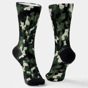 Chaussette Motif de chat camouflage vert