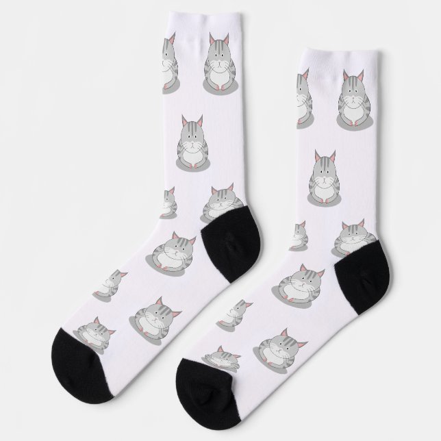 Chaussette Motif de chat dodu souriant (Gauche)