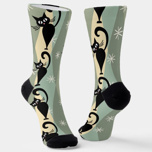 Chaussette Motif de chat noir du milieu du siècle (Angulaire)