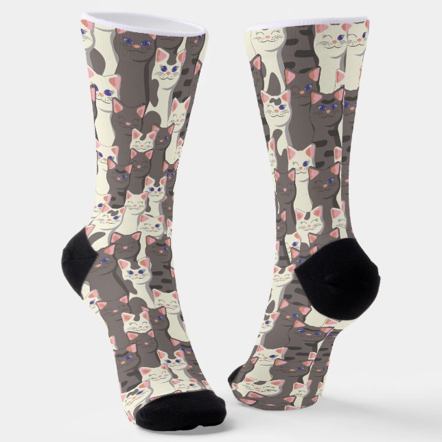 Chaussette Motif de chats blancs et gris (Angulaire)
