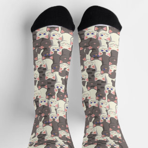 Chaussette Motif de chats blancs et gris