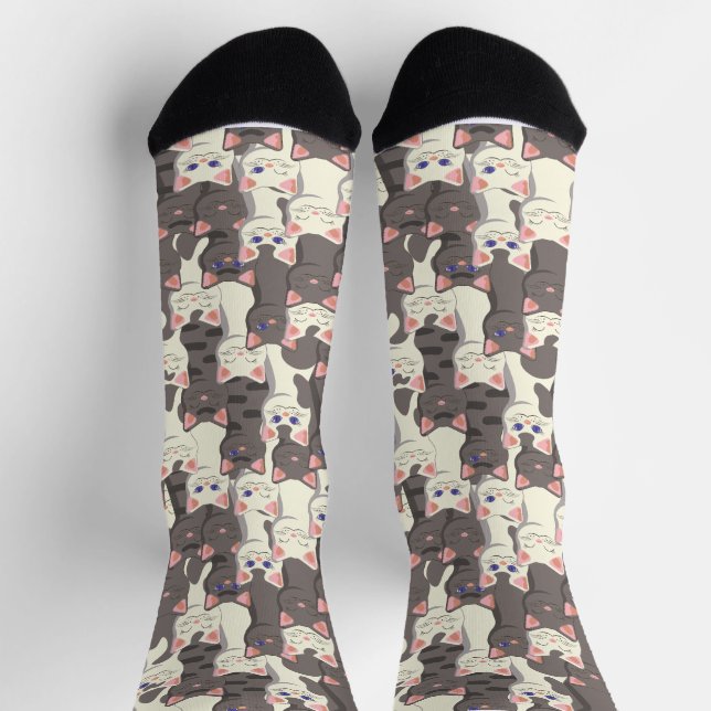 Chaussette Motif de chats blancs et gris (Haut)