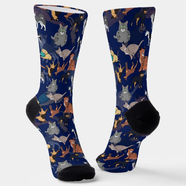 Chaussette Motif de chats et de chiens sur fond noir  (Angulaire)