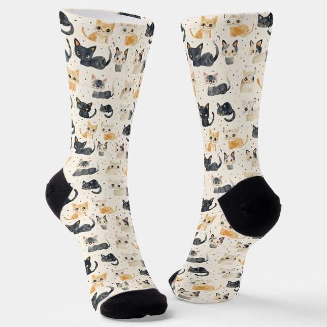 Chaussette Motif de chats étranges (Angulaire)