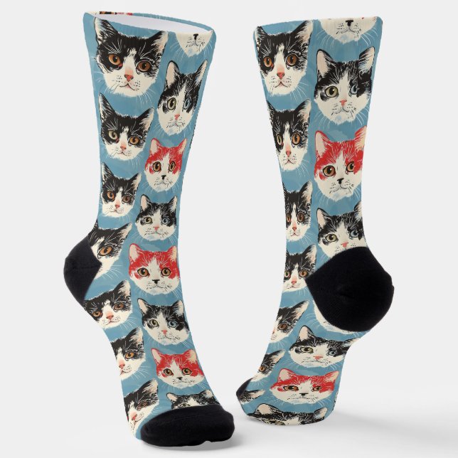 Chaussette Motif de chats rouges et noirs (Angulaire)