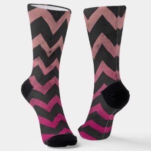 Chaussette Motif de chevron gris foncé rose magenta