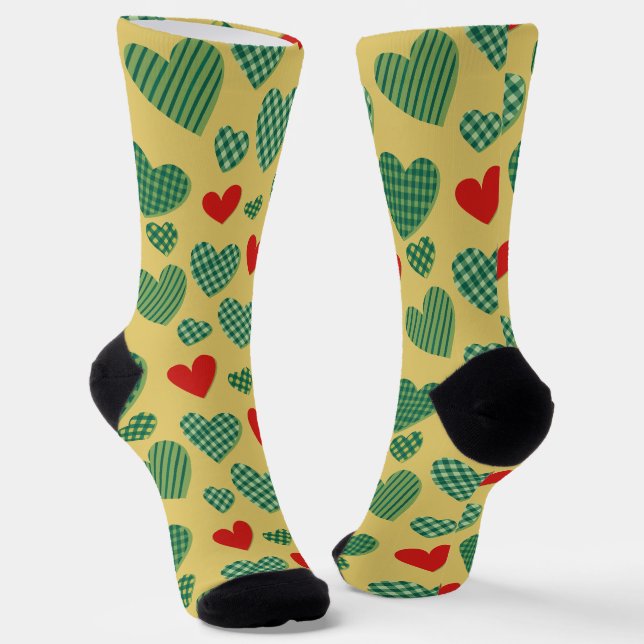 Chaussette Motif de coeur jaune et vert (Angulaire)