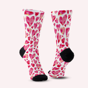 Chaussette Motif de coeur rose aquarelle